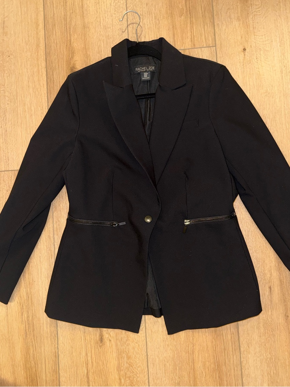 Rachel Zoe Black Single-Button Tailored Blazer with Zip Pockets